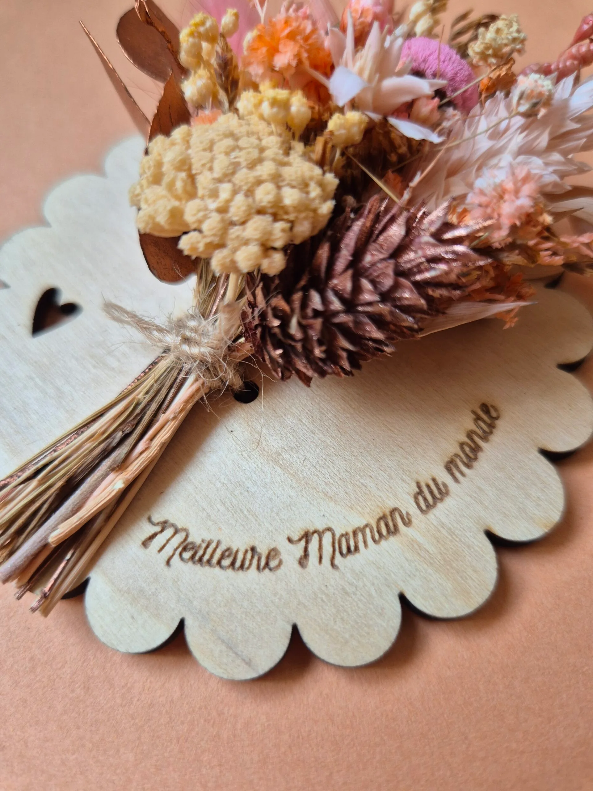 Aimant mini bouquet fleurs séchées sur support en bois (cadeau pour maman) – Image 27