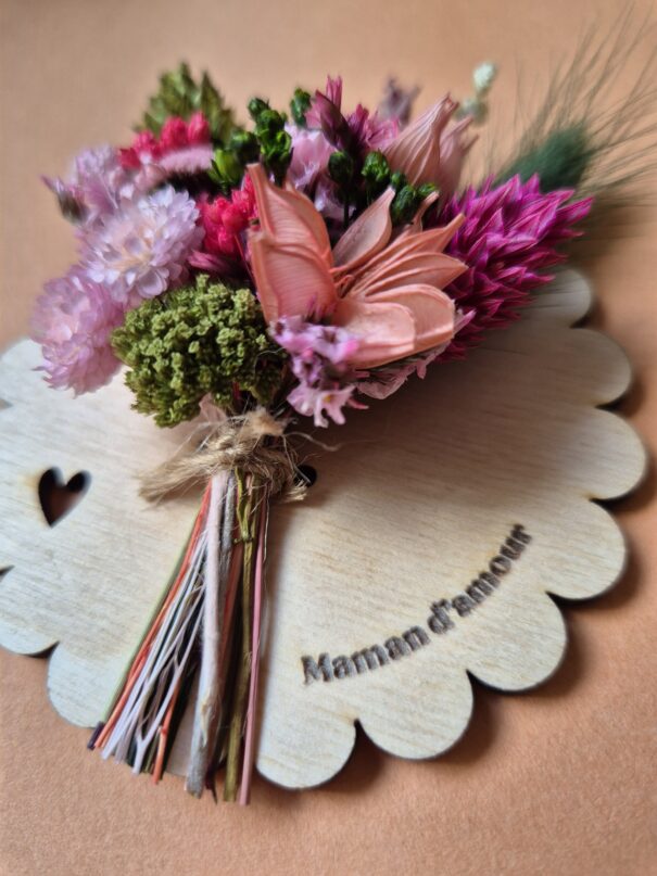 Aimant mini bouquet fleurs séchées sur support en bois (cadeau pour maman) – Image 17