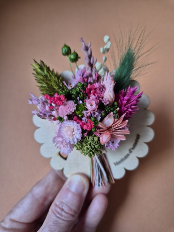 Aimant mini bouquet fleurs séchées sur support en bois (cadeau pour maman) – Image 15