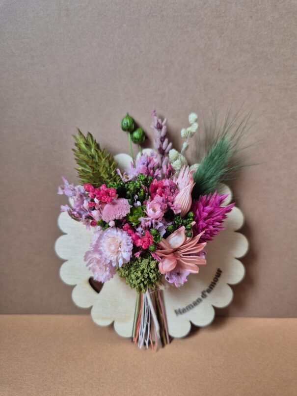 Aimant mini bouquet fleurs séchées sur support en bois (cadeau pour maman) – Image 16