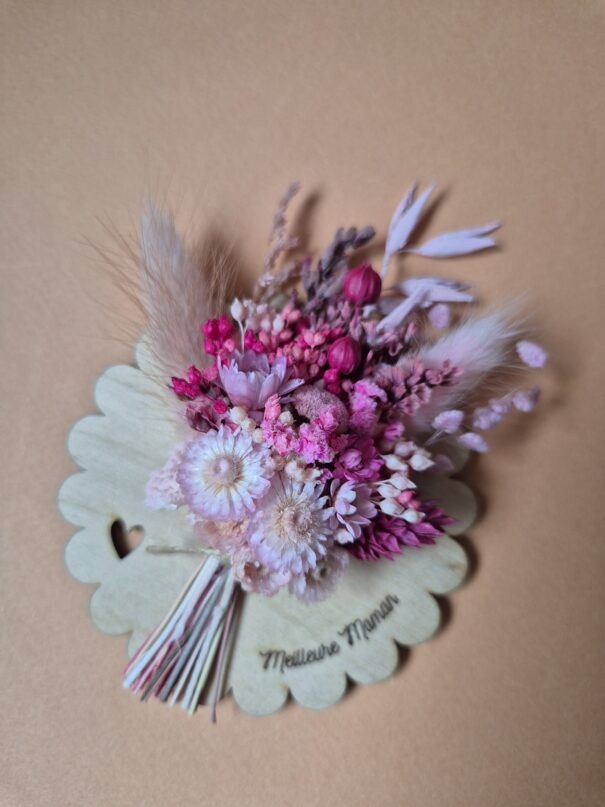 Aimant mini bouquet fleurs séchées sur support en bois (cadeau pour maman) – Image 19