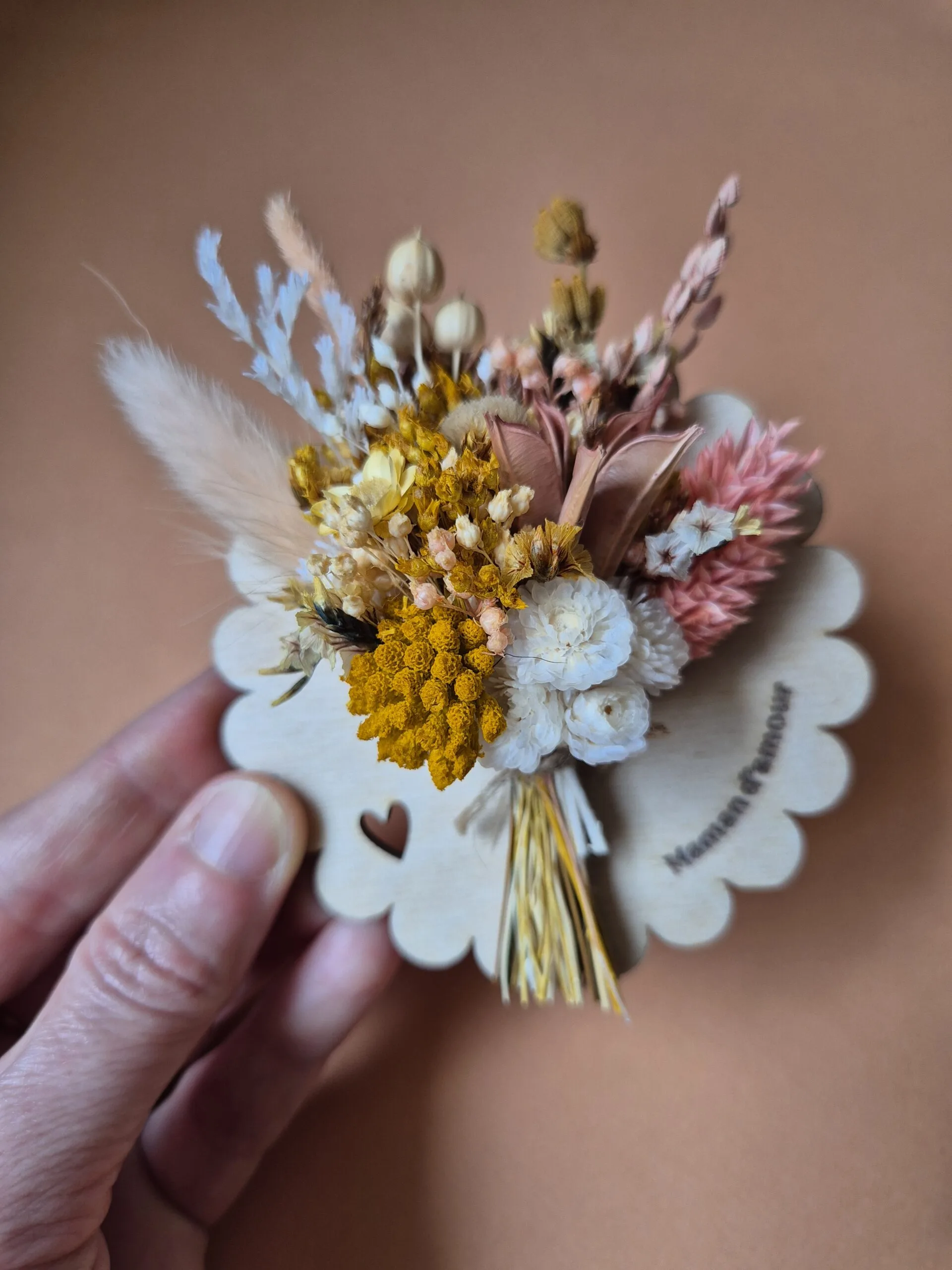 Aimant mini bouquet fleurs séchées sur support en bois (cadeau pour maman) – Image 12