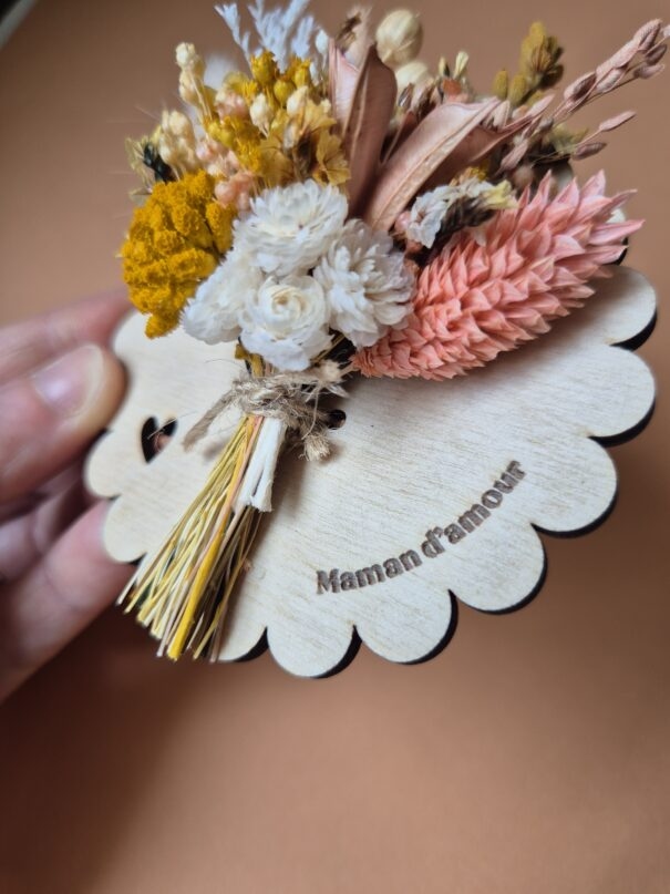 Aimant mini bouquet fleurs séchées sur support en bois (cadeau pour maman) – Image 14