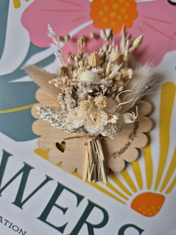 Aimant mini bouquet fleurs séchées sur support en bois (cadeau pour maman) – Image 22