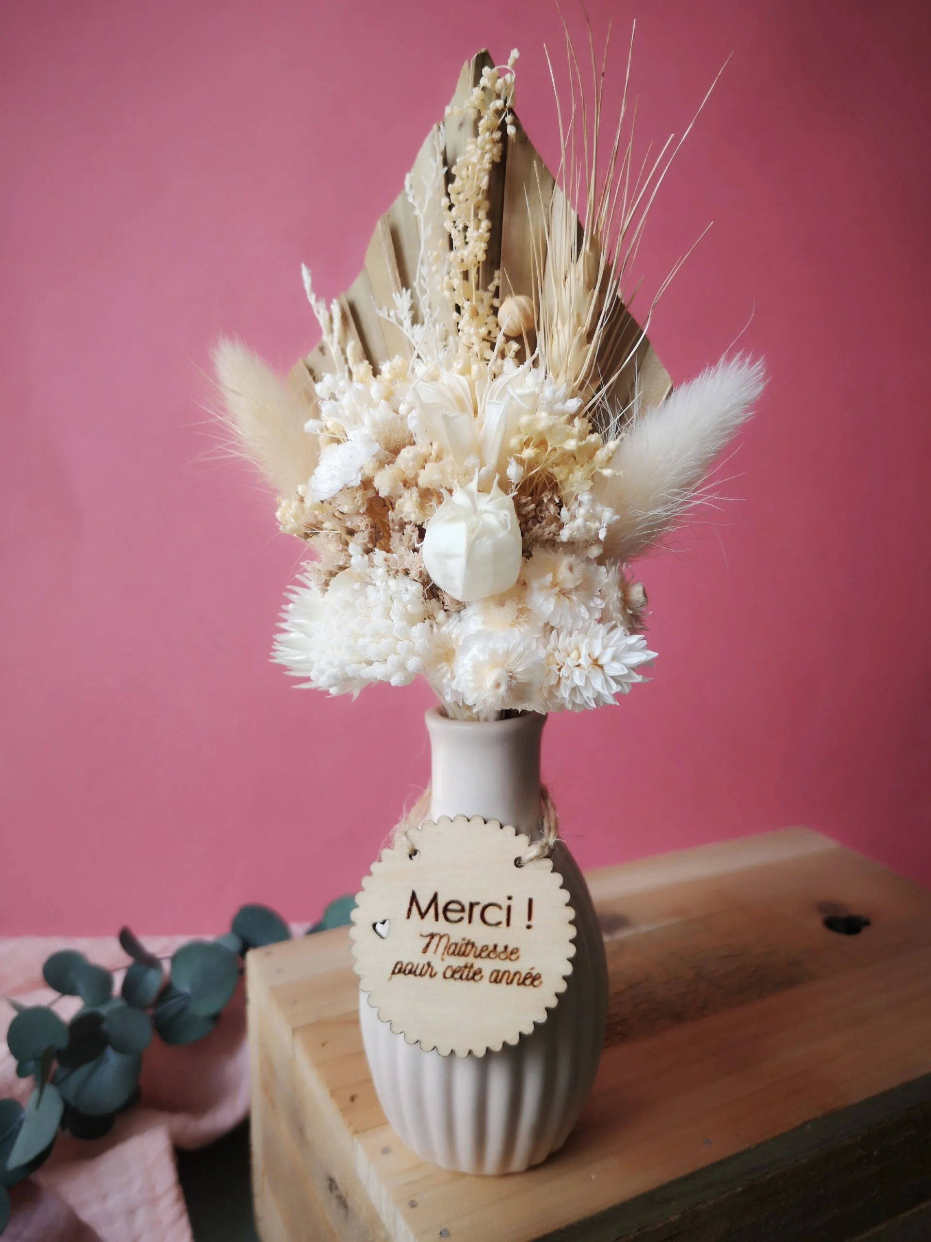 Mini bouquet de fleurs séchées avec son vase [cadeau pour maîtresse d'école/nounou/ATSEM] – Image 3