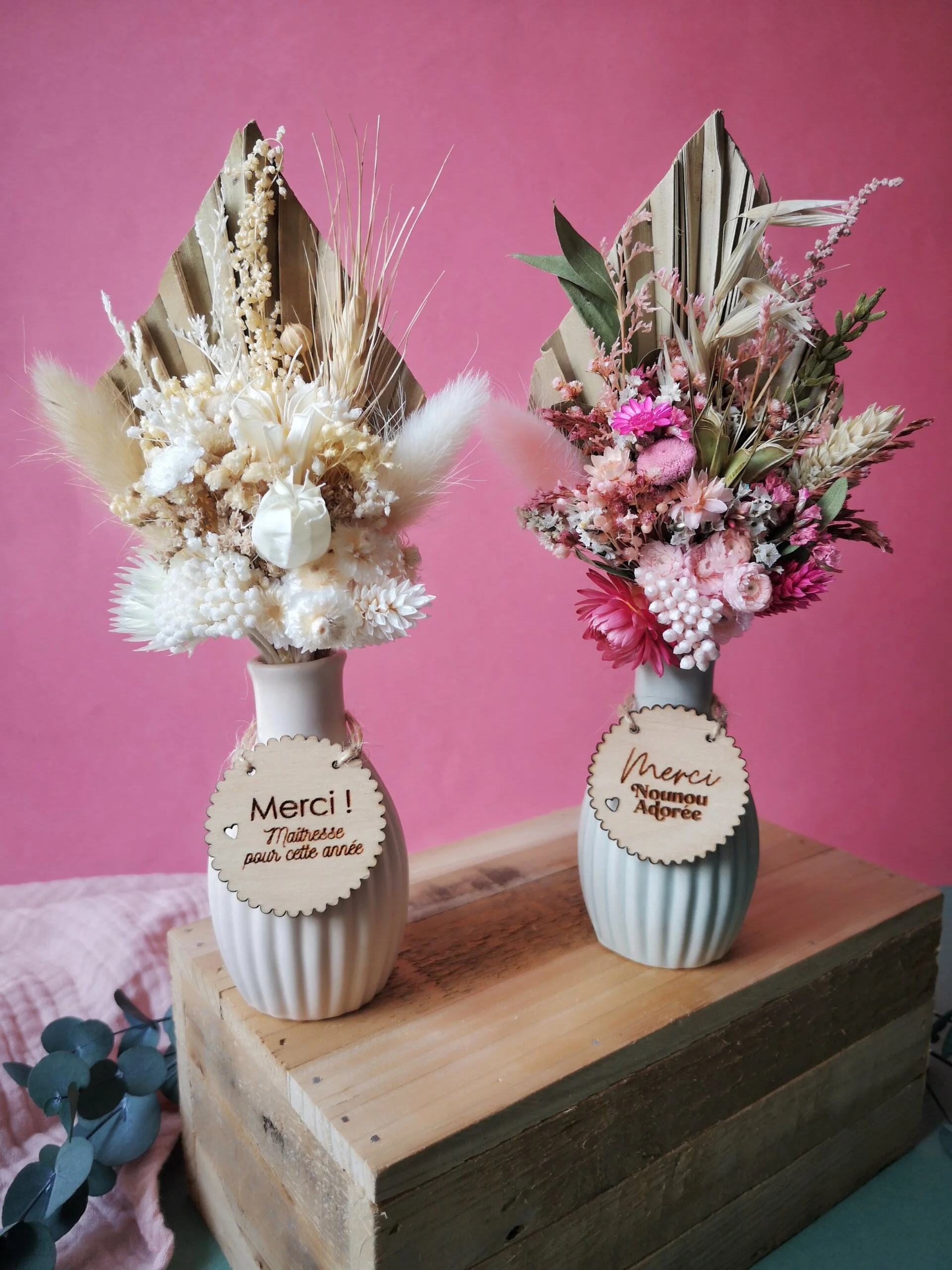Mini bouquet de fleurs séchées avec son vase [cadeau pour maîtresse d'école/nounou/ATSEM]