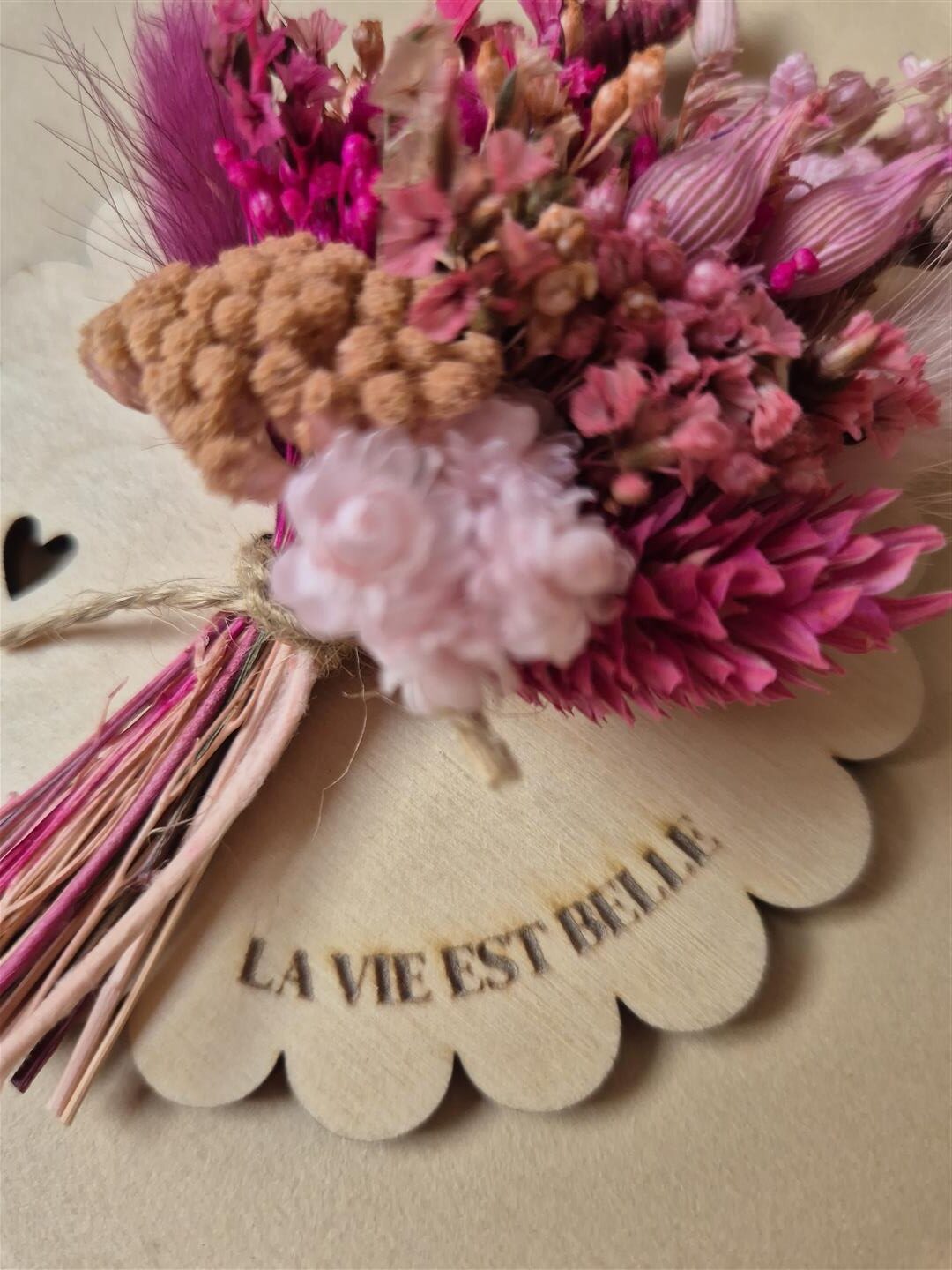 Aimant mini bouquet de fleurs séchées sur support en bois avec phrase inspirante - "Eole" – Image 7