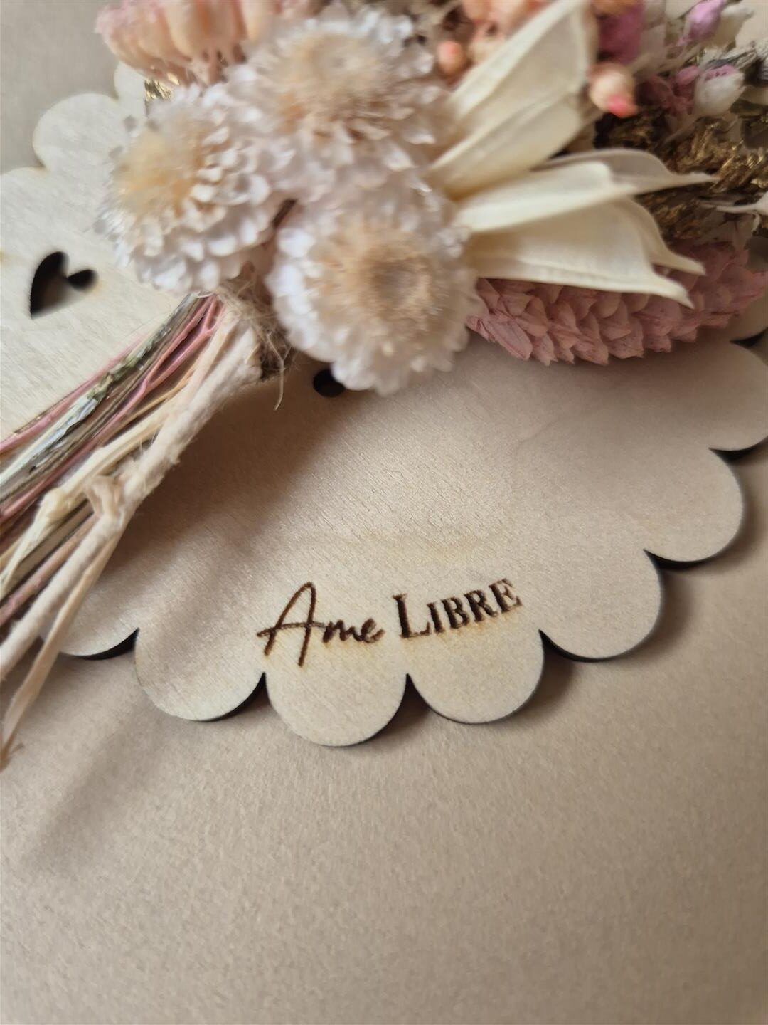 Aimant mini bouquet de fleurs séchées sur support en bois avec phrase inspirante - "Eole" – Image 13
