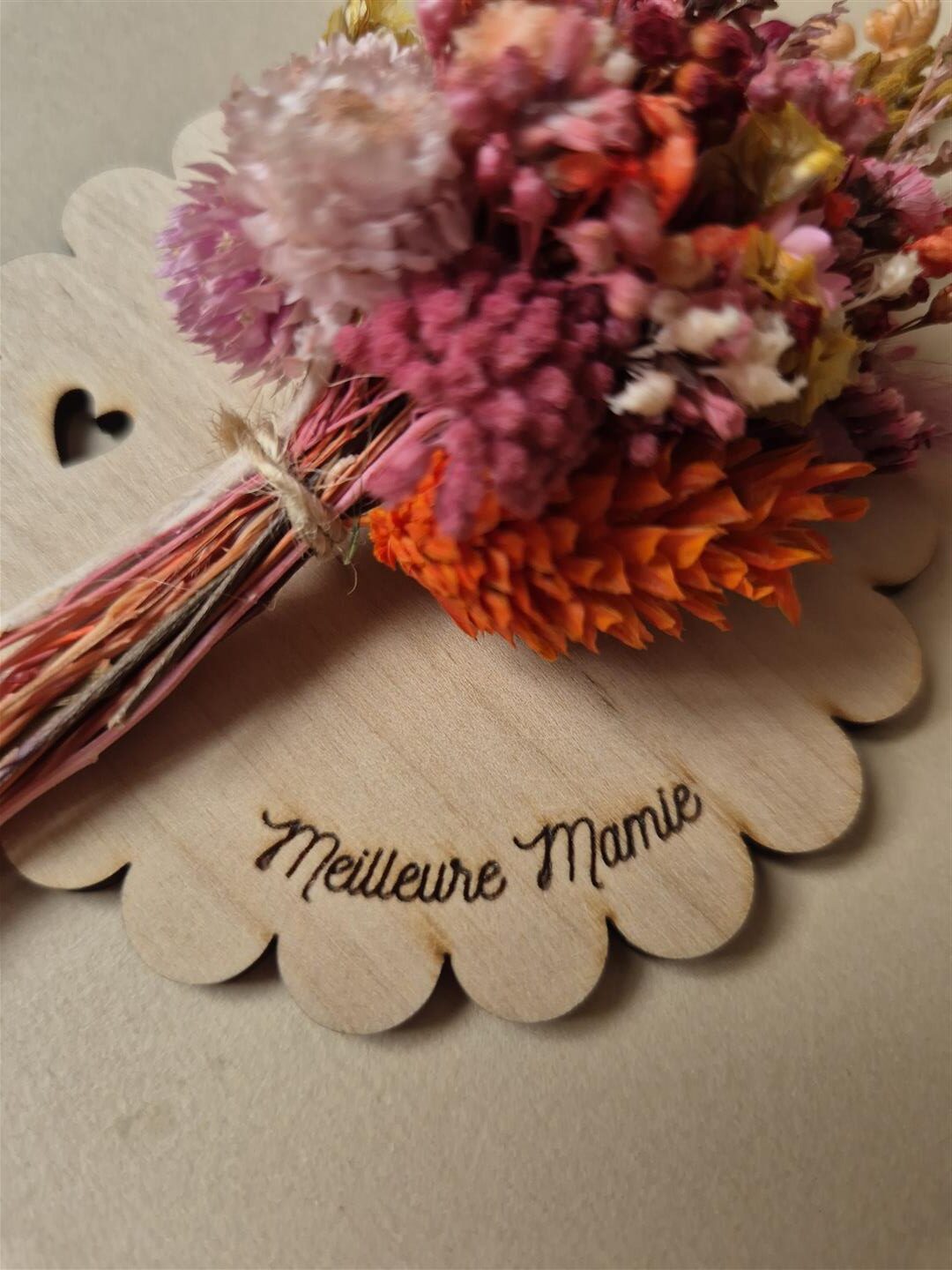 Aimant mini bouquet de fleurs séchées sur support en bois avec phrase inspirante - "Eole" – Image 15