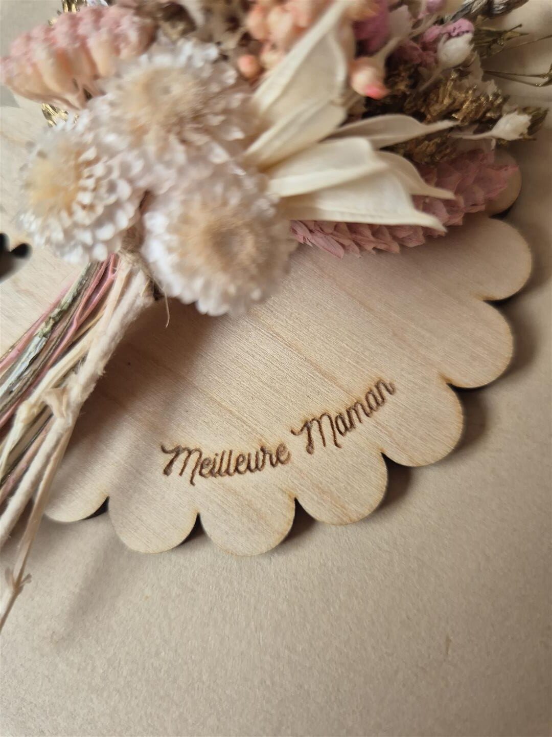 Aimant mini bouquet de fleurs séchées sur support en bois avec phrase inspirante - "Eole" – Image 17