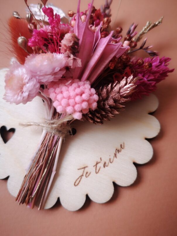 Aimant mini bouquet de fleurs séchées sur support en bois avec phrase inspirante - "Eole" – Image 18