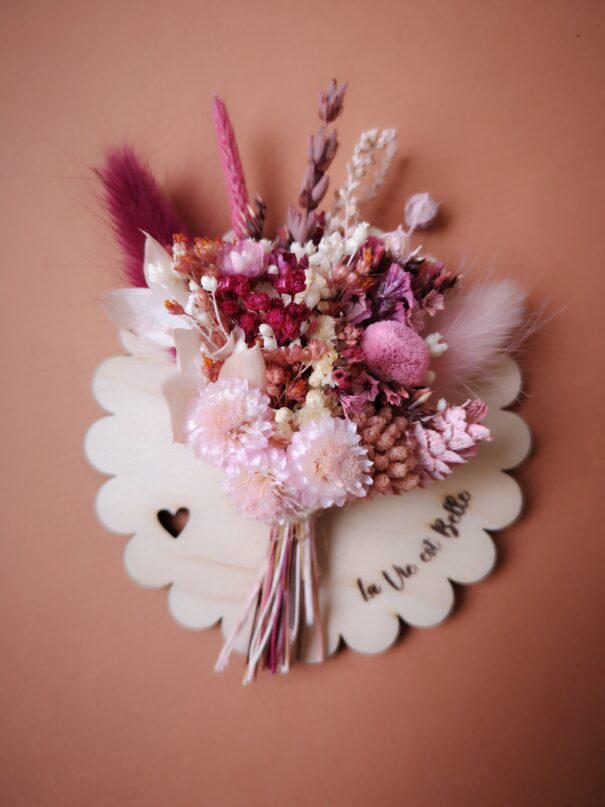 Aimant mini bouquet de fleurs séchées sur support en bois avec phrase inspirante - "Eole" – Image 3
