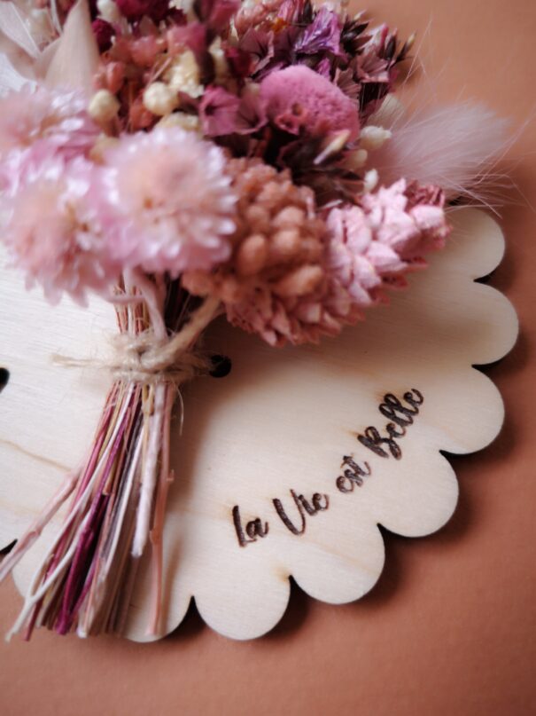 Aimant mini bouquet de fleurs séchées sur support en bois avec phrase inspirante - "Eole" – Image 4