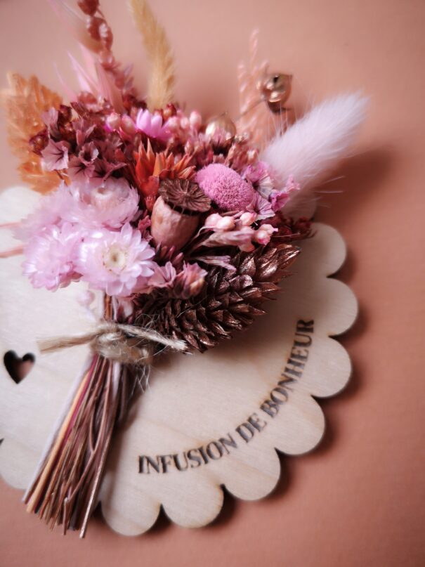 Aimant mini bouquet de fleurs séchées sur support en bois avec phrase inspirante - "Eole" – Image 8