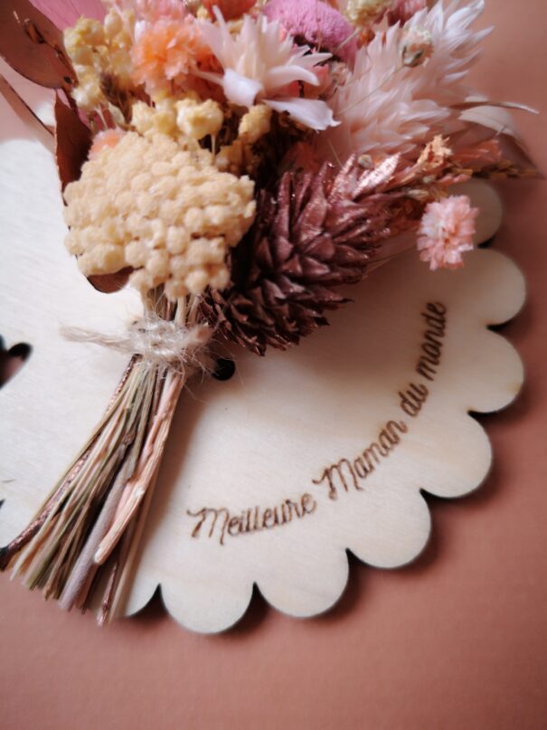 Aimant mini bouquet de fleurs séchées sur support en bois avec phrase inspirante - "Eole" – Image 10
