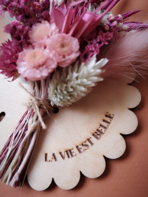Aimant mini bouquet de fleurs séchées sur support en bois avec phrase inspirante - "Eole" – Image 12