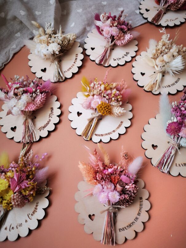 Aimant mini bouquet de fleurs séchées sur support en bois avec phrase inspirante - "Eole" – Image 2