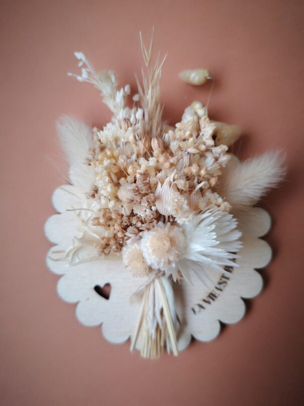 Aimant mini bouquet de fleurs séchées sur support en bois avec phrase inspirante - "Eole" – Image 15