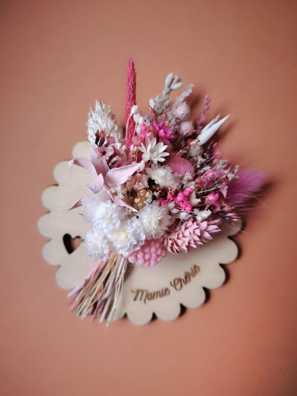 Aimant mini bouquet de fleurs séchées sur support en bois avec phrase inspirante - "Eole" – Image 19