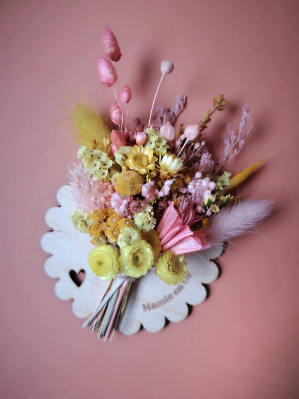 Aimant mini bouquet fleurs séchées sur support en bois (cadeau pour mamies) – Image 3