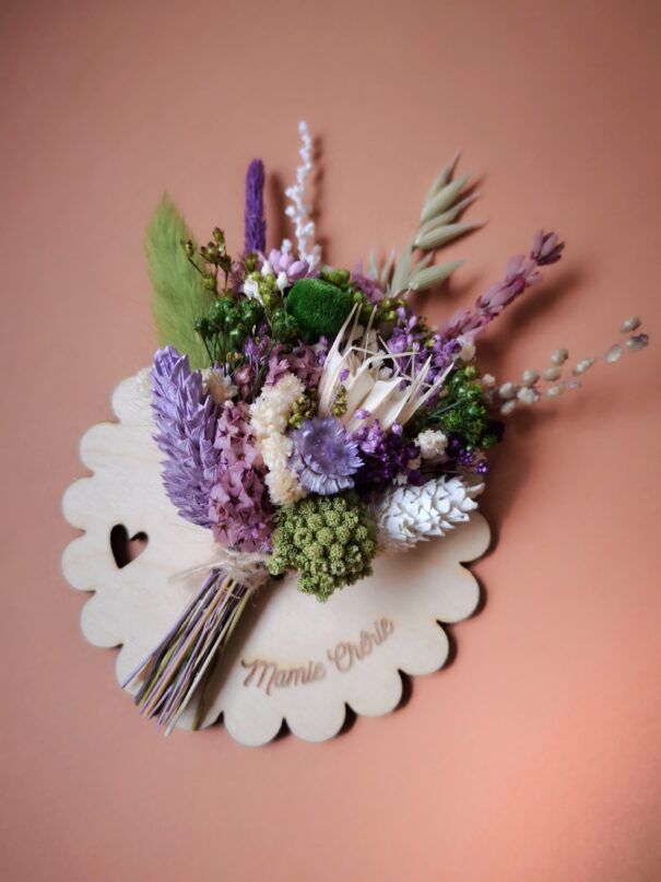 Aimant mini bouquet fleurs séchées sur support en bois (cadeau pour mamies) – Image 9