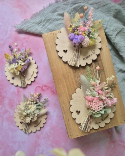 Aimant fleuri mini bouquet de fleurs séchées - cadeau de fin d'année scolaire (maîtresse, ATSEM, nounou)