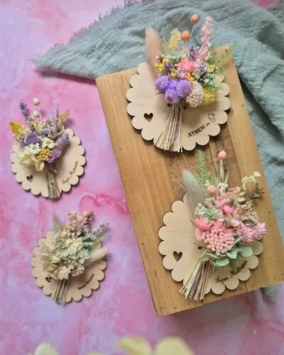 Aimant fleuri mini bouquet de fleurs séchées - cadeau de fin d'année scolaire (maîtresse, ATSEM, nounou)